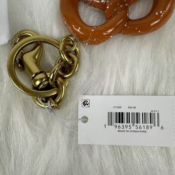 Coach Small Pretzel Bag Charm Keychain In Brass Brown CY398 NWT - Picture 5 of 6
